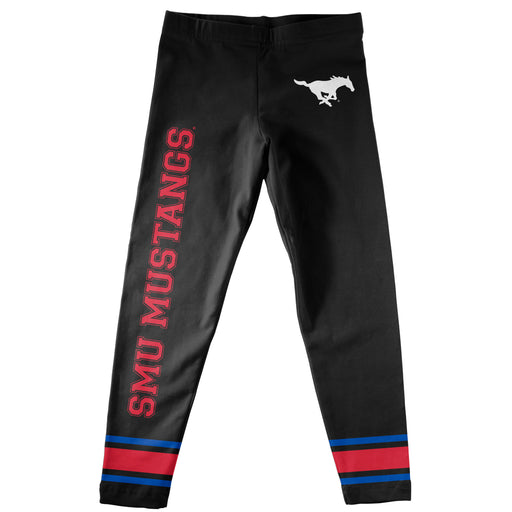 SMU Mustangs Verbiage And Logo Black Stripes Leggings - Vive La Fête - Online Apparel Store