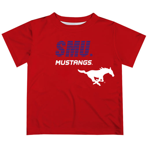 SMU Mustangs Solid Stripped Logo Red Short Sleeve Tee Shirt - Vive La Fête - Online Apparel Store
