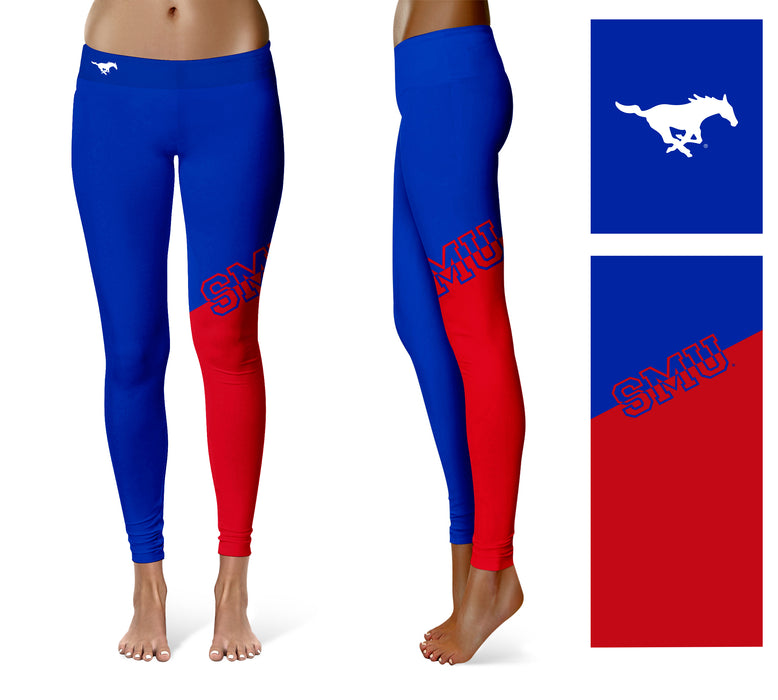 SMU Mustangs Vive la Fete Game Day Collegiate Leg Color Block Women Blue Red Yoga Leggings - Vive La Fête - Online Apparel Store