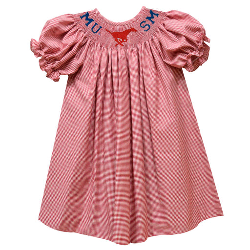 SMU Smocked Red Gingham Short Sleeve Bishop - Vive La Fête - Online Apparel Store