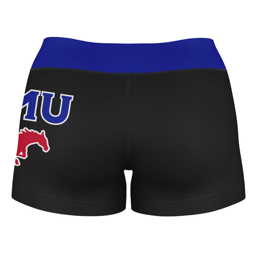 SMU Mustangs Vive La Fete Game Day Logo on Thigh and Waistband Black & Blue Women Yoga Booty Workout Shorts 3.75 Inseam" - Vive La Fête - Online Apparel Store