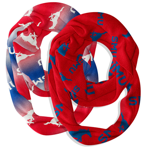 SMU Mustangs Vive La Fete All Over Logo Game Day Collegiate Women Set of 2 Light Weight Ultra Soft Infinity Scarfs