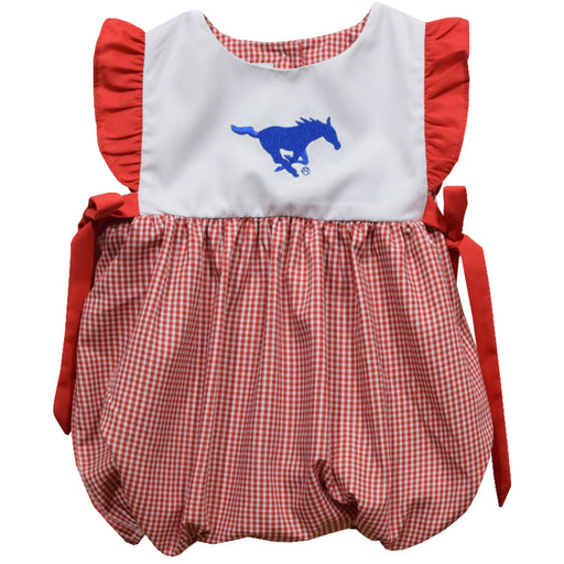 SMU Mustangs Embroidered Red Cardinal Gingham Girls Bubble