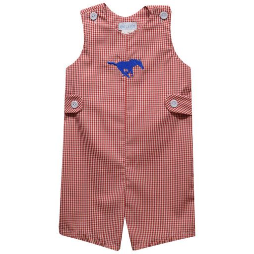 SMU Mustangs Embroidered  Red Gingham  Boys Jon Jon