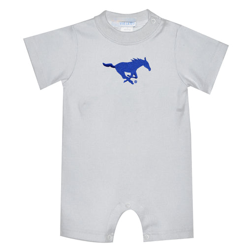 SMU Mustangs Embroidered White Knit Short Sleeve Boys Romper