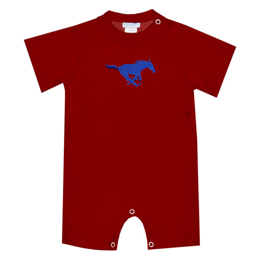 SMU Mustangs Embroidered Red Knit Short Sleeve Boys Romper