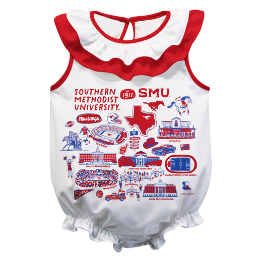Southern Methodist Mustangs White Vive La Fete Impressions Artwork Sleeveless Ruffle Onesie Bodysuit