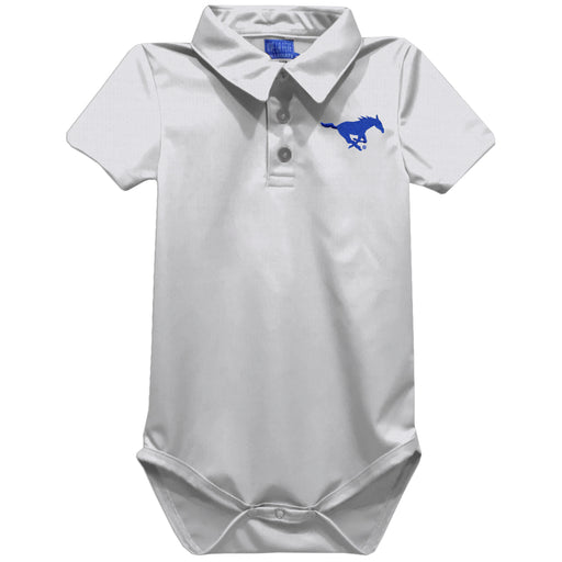 SMU Mustangs Embroidered White Solid Knit Polo Onesie