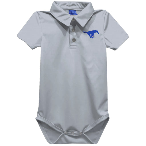 SMU Mustangs Embroidered Gray Solid Knit Polo Onesie