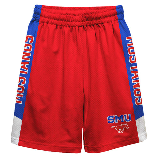 SMU Mustangs Vive La Fete Game Day Red Stripes Boys Solid Blue Athletic Mesh Short