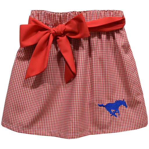 SMU Mustangs Embroidered Red Gingham Skirt with Sash