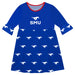 SMU Mustangs Vive La Fete Girls Game Day 3/4 Sleeve Solid Blue All Over Logo on Skirt
