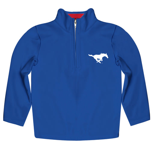Southern Methodist Mustangs  Vive La Fete Game Day Solid Blue Quarter Zip Pullover Sleeves