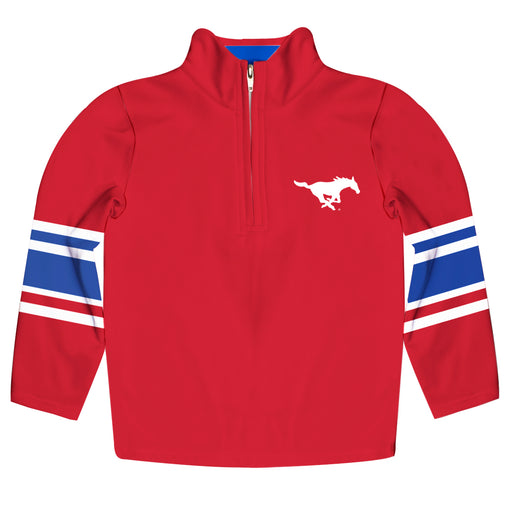 Southern Methodist Mustangs Vive La Fete Game Day Red Quarter Zip Pullover Stripes on Sleeves