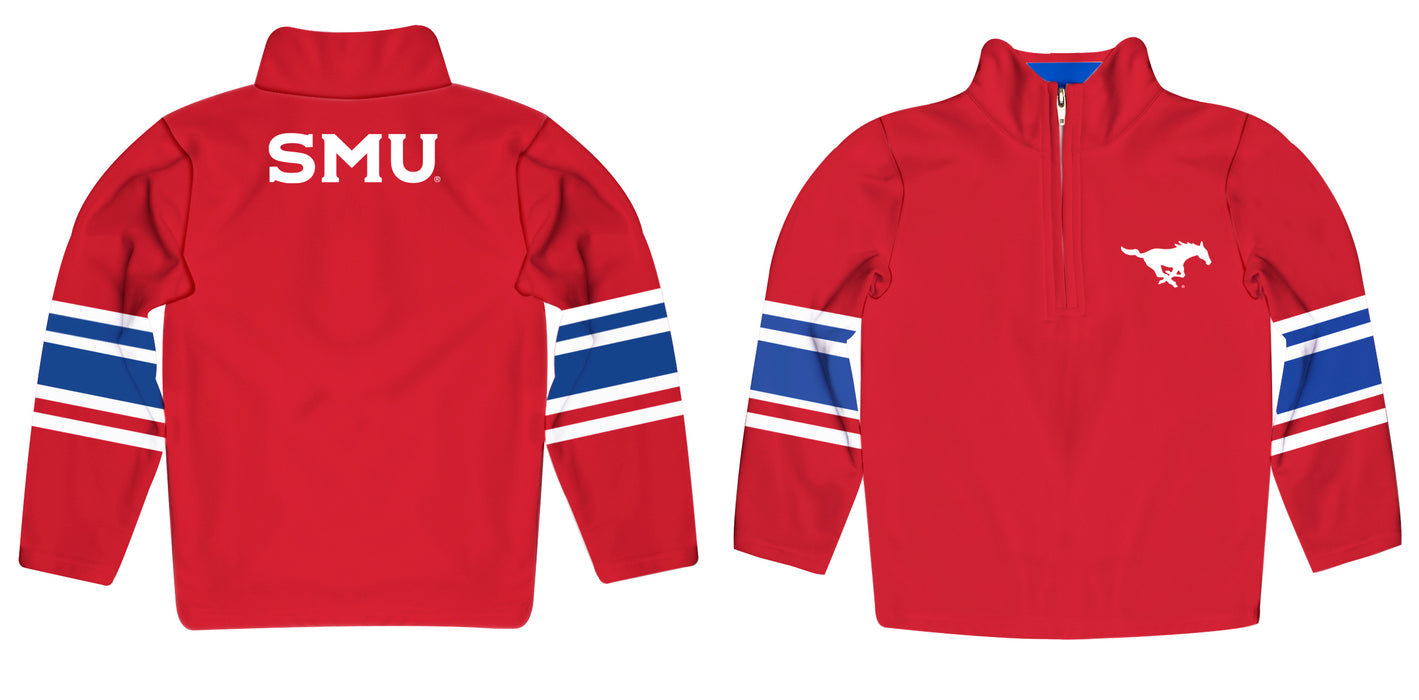 Southern Methodist Mustangs Vive La Fete Game Day Red Quarter Zip Pullover Stripes on Sleeves - Vive La Fête - Online Apparel Store
