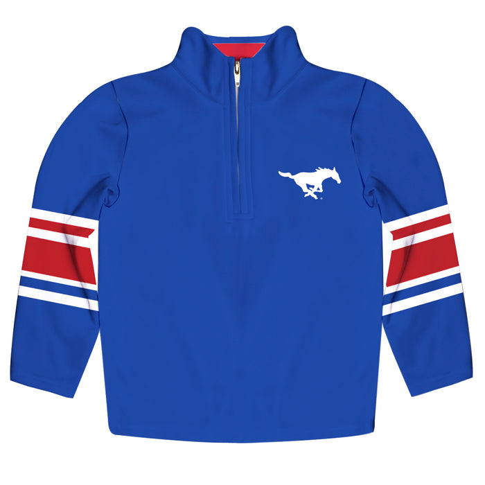 Southern Methodist Mustangs Vive La Fete Game Day Blue Quarter Zip Pullover Stripes on Sleeves