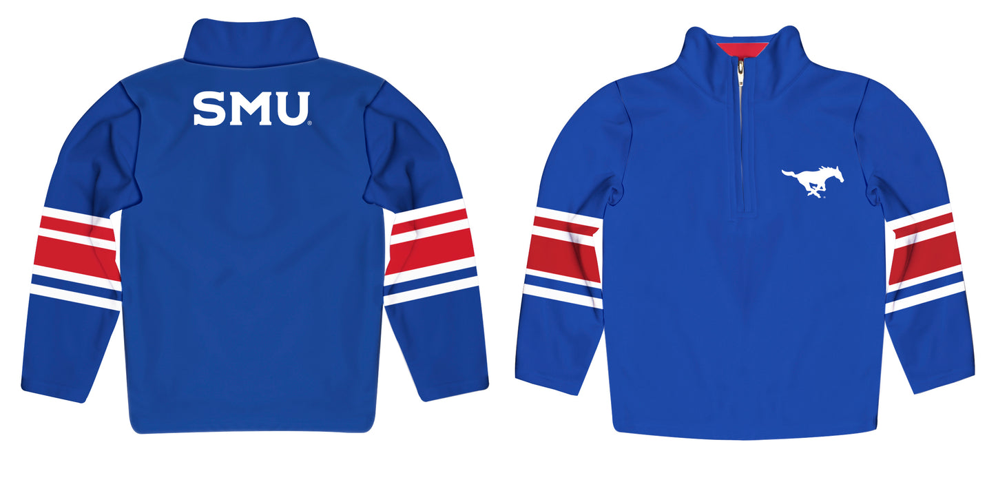 Southern Methodist Mustangs Vive La Fete Game Day Blue Quarter Zip Pullover Stripes on Sleeves - Vive La Fête - Online Apparel Store