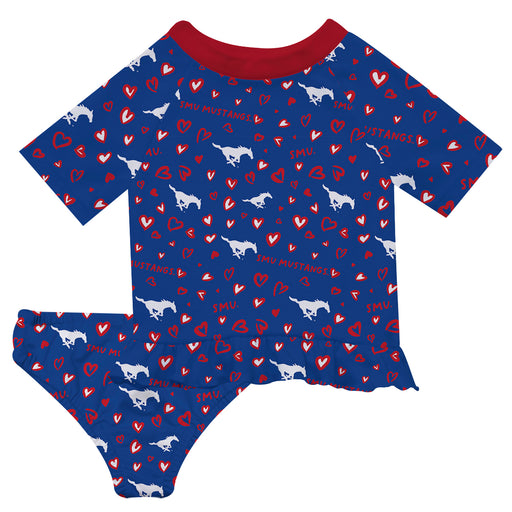 SMU Mustangs Vive La Fete All Over Logo Blue Long Sleeve Bikini Set