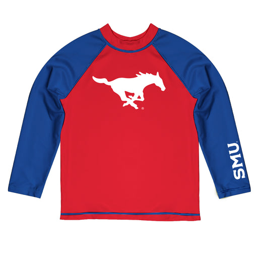 SMU Mustangs Vive La Fete Red and Blue Long Sleeve Raglan Rashguard