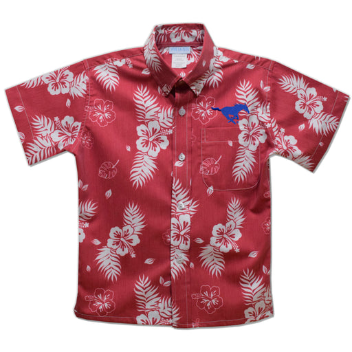 SMU Mustangs Red Hawaiian Short Sleeve Button Down Shirt
