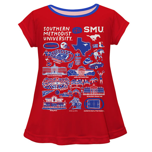 SMU Mustangs Hand Sketched Vive La Fete Impressions Artwork Red Short Sleeve Top