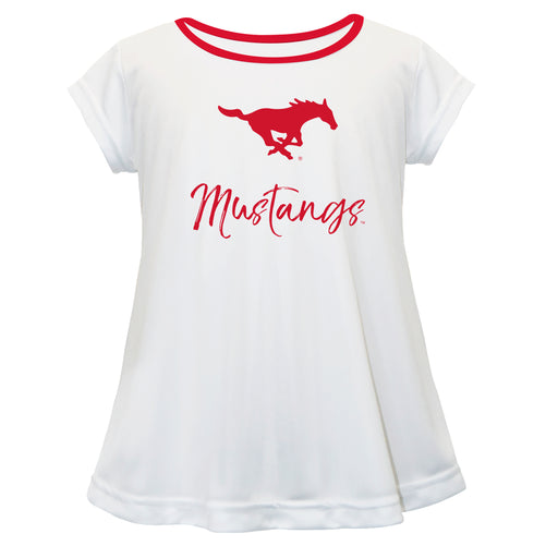 SMU Mustangs Vive La Fete Girls Game Day Short Sleeve White Top with School Logo and Name