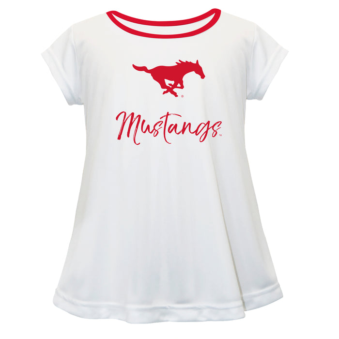 SMU Mustangs Vive La Fete Girls Game Day Short Sleeve White Top with School Logo and Name