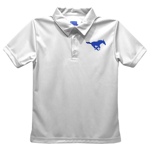 SMU Mustangs Embroidered White Short Sleeve Polo Box Shirt
