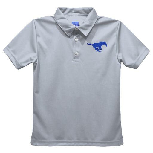 SMU Mustangs Embroidered Gray Short Sleeve Polo Box Shirt