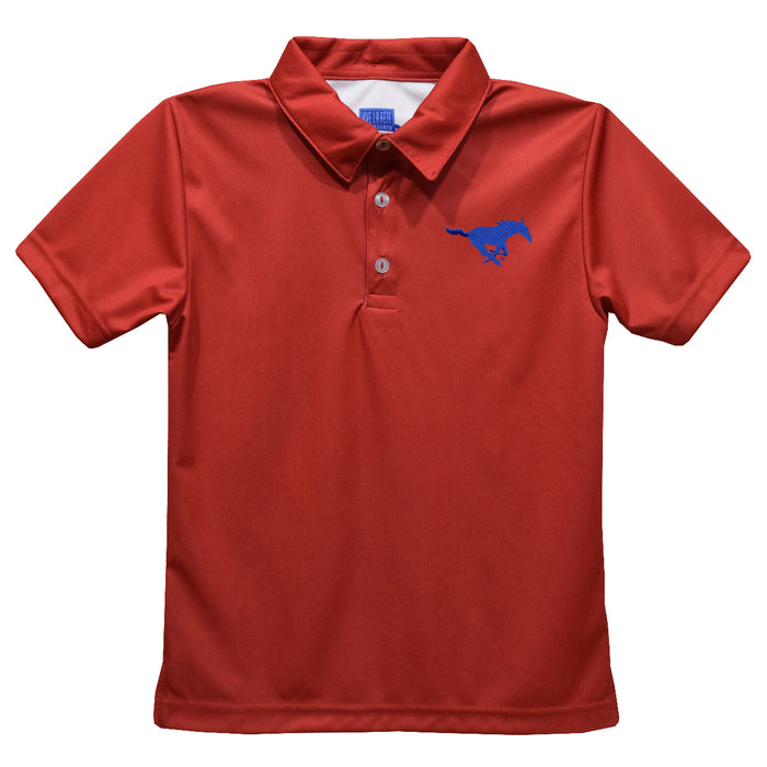 SMU Mustangs Embroidered Red Short Sleeve Polo Box Shirt