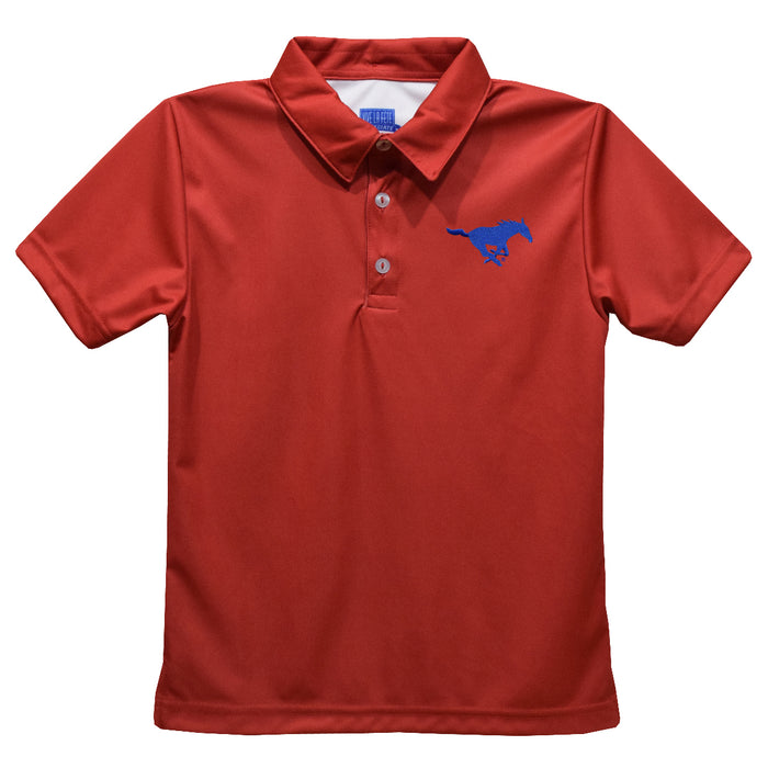 SMU Mustangs Embroidered Red Short Sleeve Polo Box Shirt