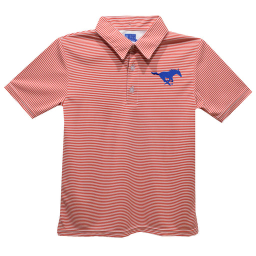 SMU Mustangs Embroidered Red Stripes Short Sleeve Polo Box Shirt