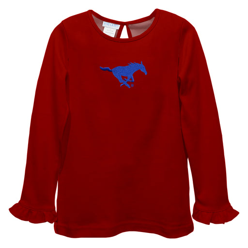 SMU Mustangs Embroidered Red Knit Long Sleeve Girls Blouse