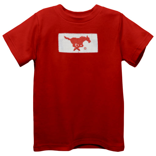 Southern Methodist Mustangs Smocked Red Knit Short Sleeve Boys Tee Shirt