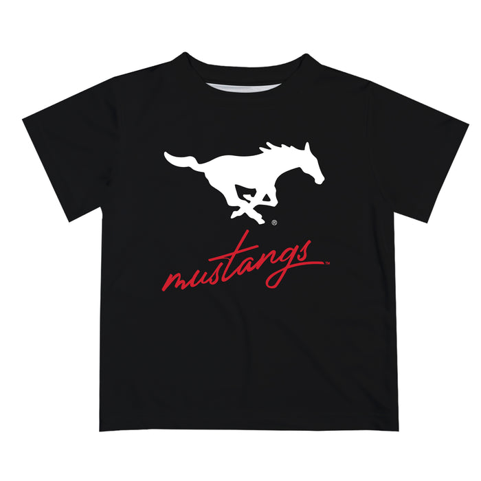 SMU Mustangs Vive La Fete Script V1 Black Short Sleeve Tee Shirt