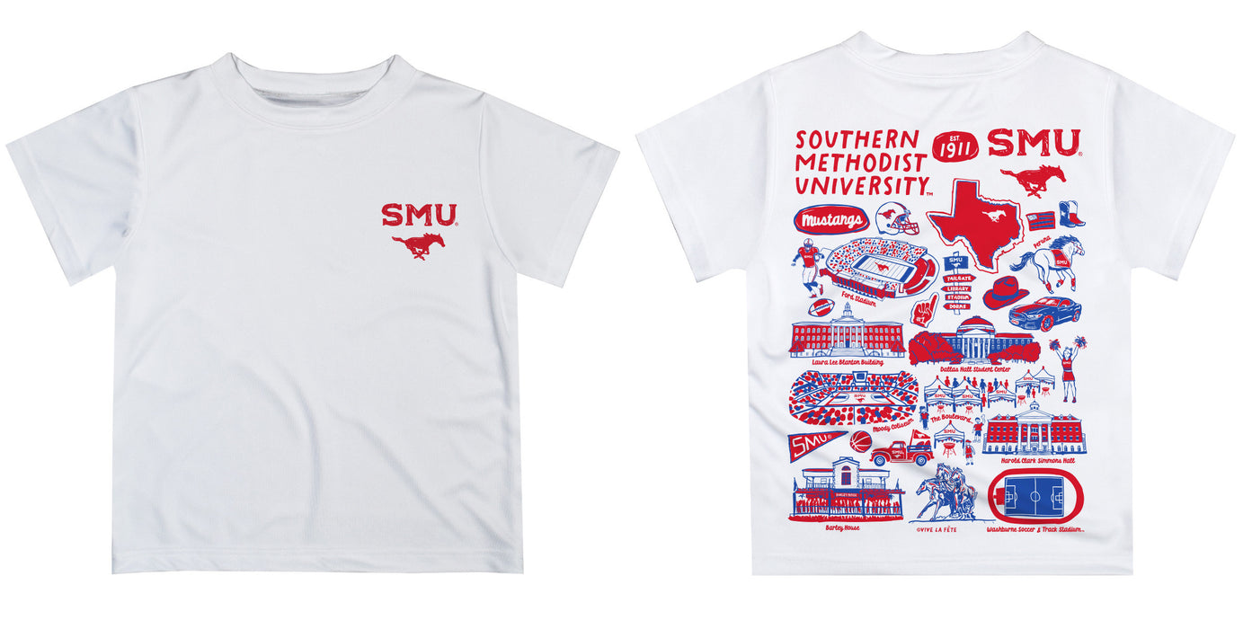 SMU Mustangs Hand Sketched Vive La Fete Impressions Artwork Boys Blue Short Sleeve Tee Shirt - Vive La Fête - Online Apparel Store