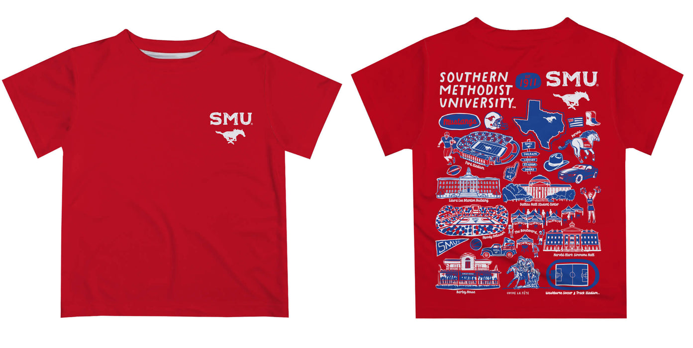 SMU Mustangs Hand Sketched Vive La Fete Impressions Artwork Boys Blue Short Sleeve Tee Shirt - Vive La Fête - Online Apparel Store