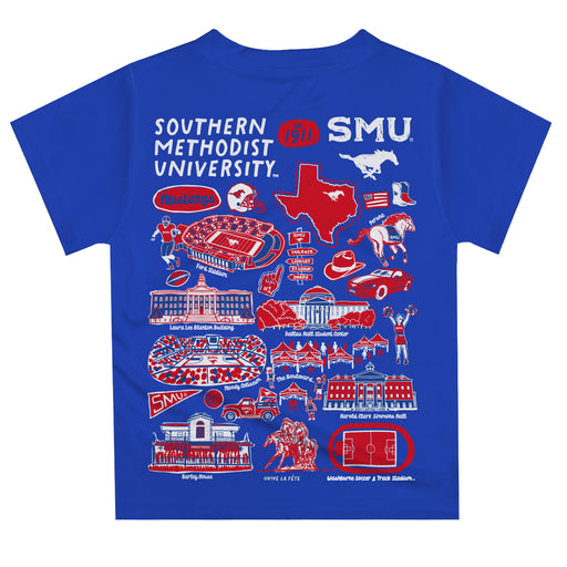 SMU Mustangs Hand Sketched Vive La Fete Impressions Artwork Boys Blue Short Sleeve Tee Shirt - Vive La Fête - Online Apparel Store