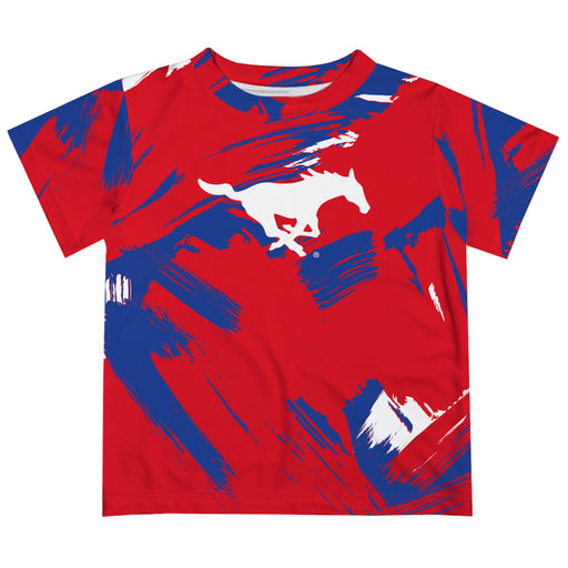 SMU Mustangs Vive La Fete Boys Game Day Red Short Sleeve Tee Paint Brush