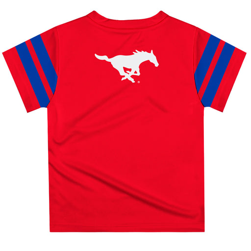 Southern Methodist Mustangs Vive La Fete Boys Game Day Red Short Sleeve Tee with Stripes on Sleeves - Vive La Fête - Online Apparel Store