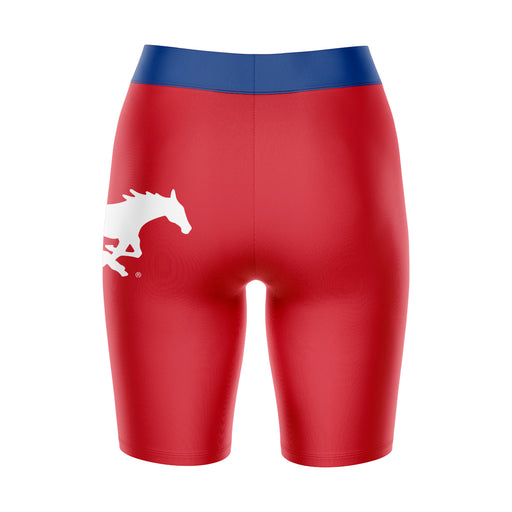 SMU Mustangs Vive La Fete Game Day Logo on Thigh and Waistband Red and Blue Women Bike Short 9 Inseam - Vive La Fête - Online Apparel Store