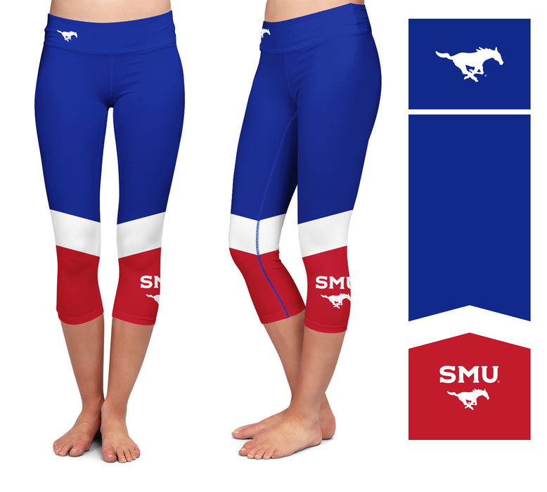 SMU Mustangs Vive La Fete Game Day Collegiate Ankle Color Block Women Blue Red Capri Leggings - Vive La Fête - Online Apparel Store