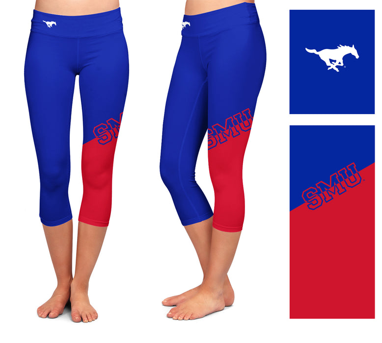 SMU Mustangs Vive La Fete Game Day Collegiate Leg Color Block Women Blue Red Capri Leggings - Vive La Fête - Online Apparel Store