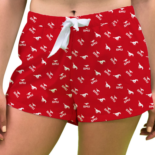 SMU Mustangs Vive La Fete Game Day All Over Logo Women Red Lounge Shorts