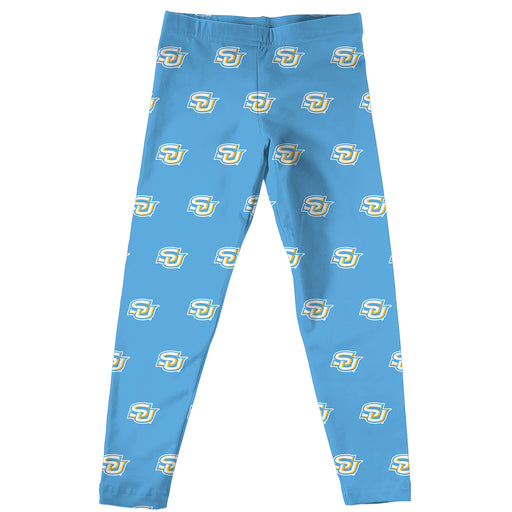 Southern University Jaguars Vive La Fete Girls Game Day All Over Logo Elastic Waist Classic Play Blue Leggings Tights