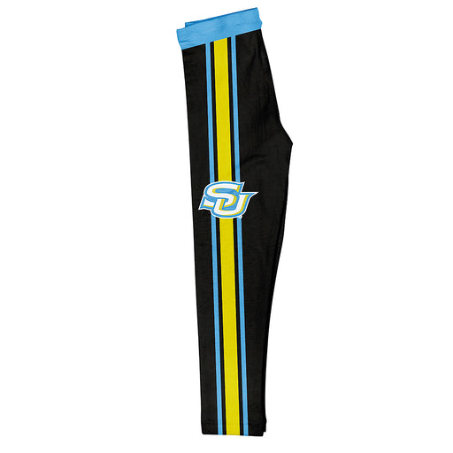Southern University Jaguars Vive La Fete Girls Game Day Black with Light Blue Stripes Leggings Tights