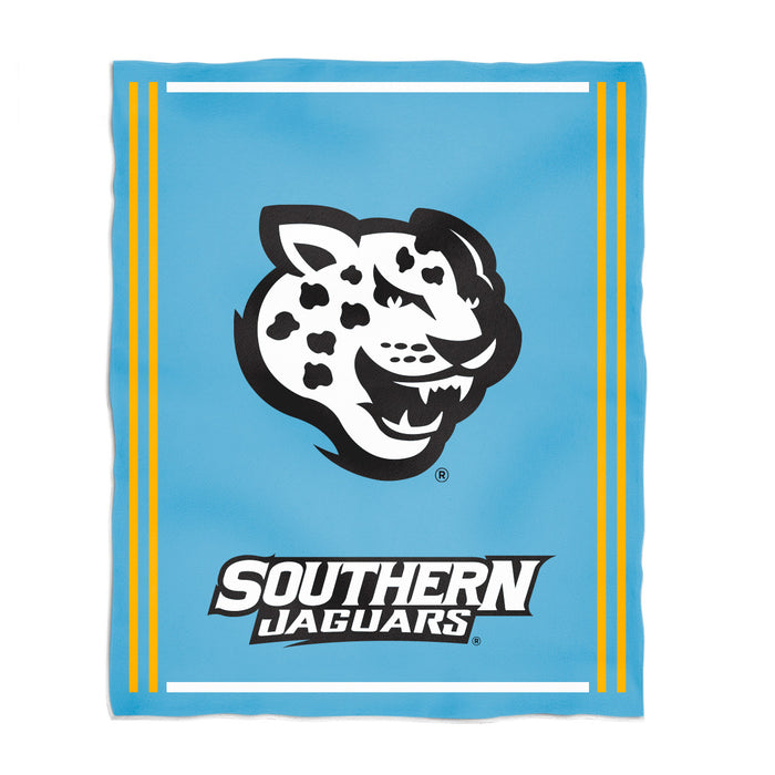Southern University Jaguars Vive La Fete Kids Game Day Blue Plush Soft Minky Blanket 36 x 48 Mascot