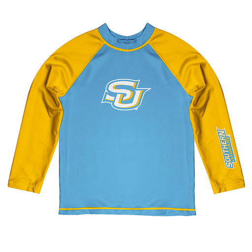 Southern University Jaguars Vive La Fete Blue Gold Long Sleeve Raglan Rashguard