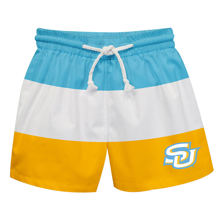 Southern University Jaguars Vive La Fete Blue White Gold Stripes Swimtrunks V1
