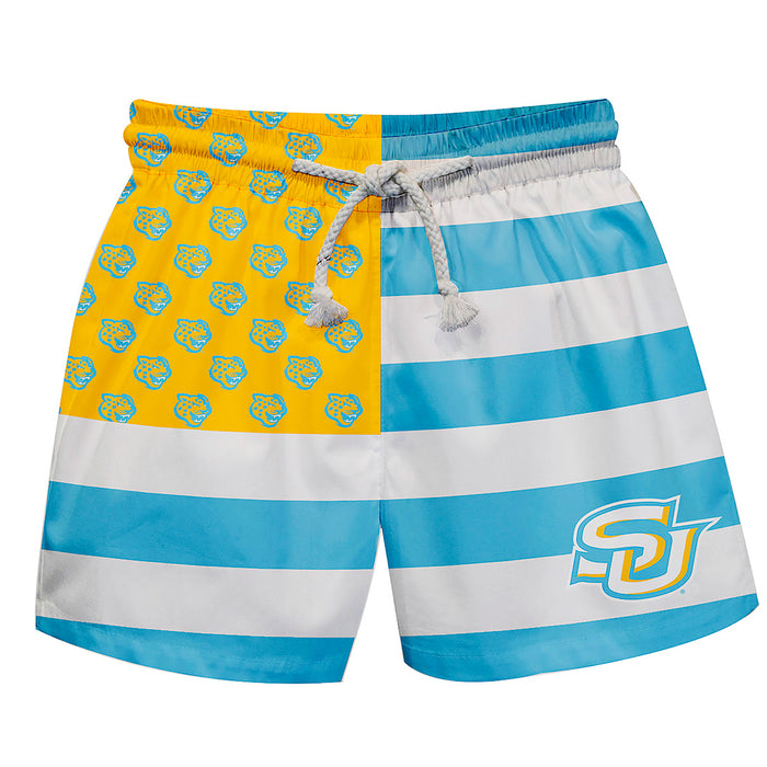 Southern University Jaguars Vive La Fete Game Day Blue White Gold Flag Swimtrunks V1